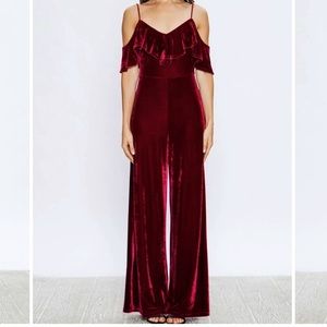 NWT! Burgundy Velvet Ruffled Jumpsuit…Stunning!